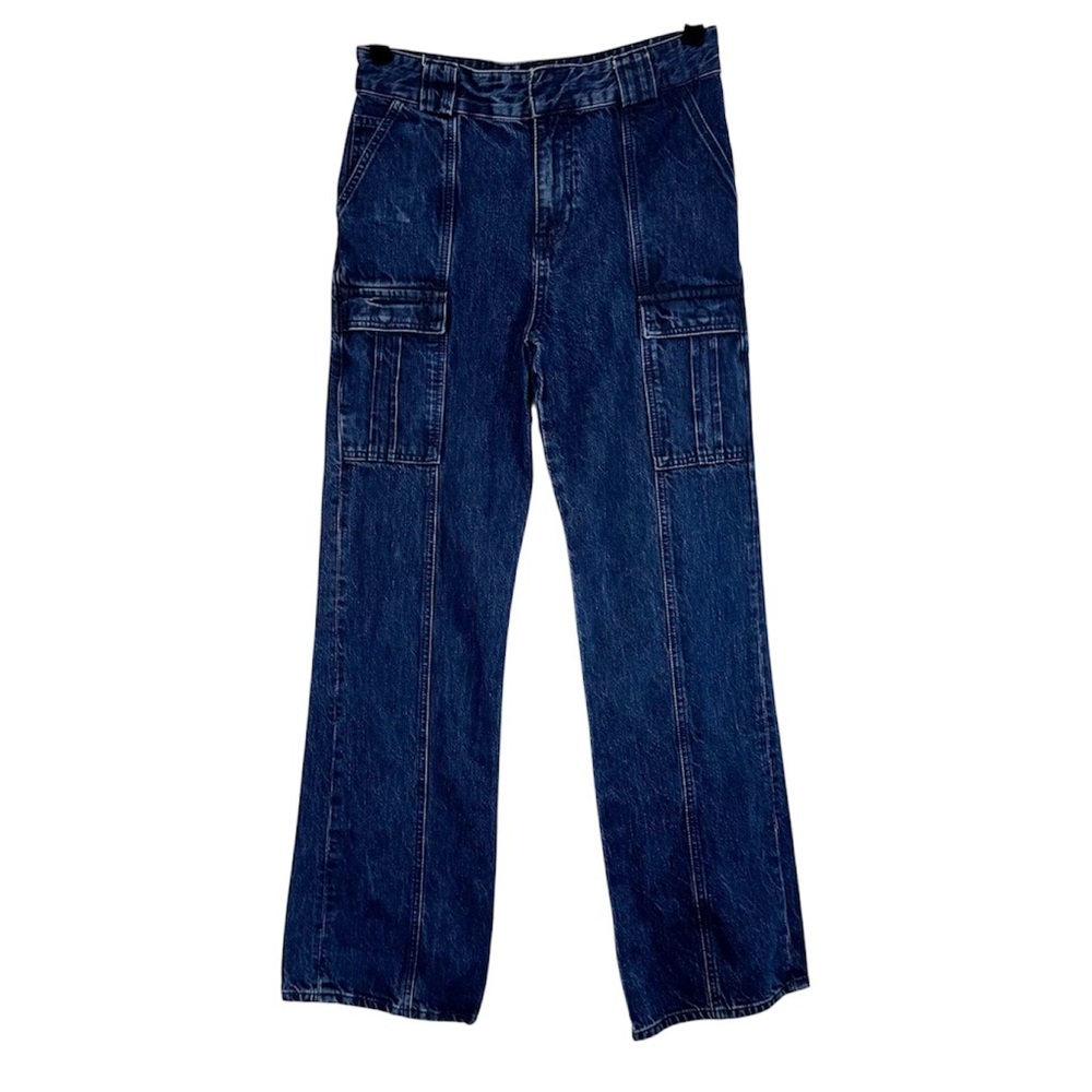 Zara Dark Blue Wide Leg Cargo Jeans